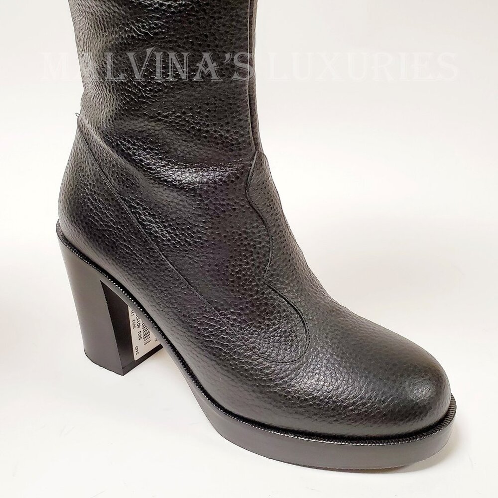 GUCCI BOOTS BLACK LEATHER TALL INTERLOCKING G LOGO sz IT 40.5 US 10.5 - Picture 7 of 16